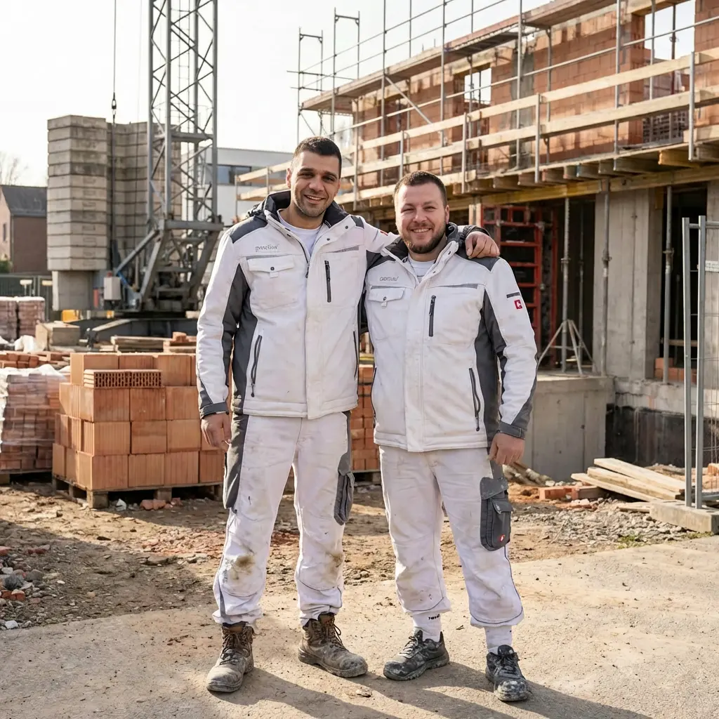 Vasil und Ayan — das V&A Bau Team vor der Baustelle